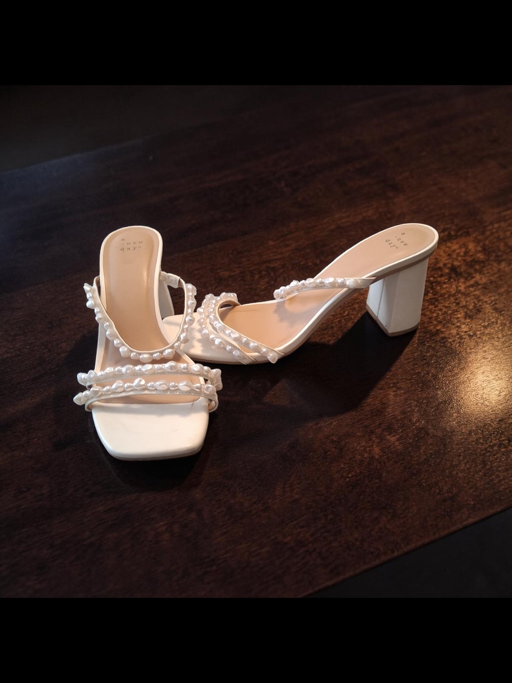 a new day Pearl-Embellished White Block Heel Sandals - Picture 2 of 8